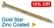 gold star zinc coated star drive wood screws